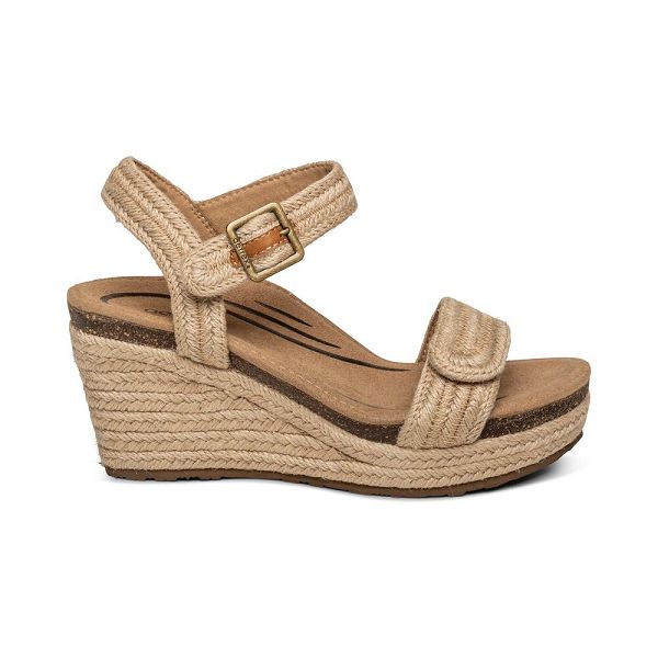 Aetrex Women's Sydney Quarter Strap Espadrille Wedge Sandals - Natural | USA RFDDOVY